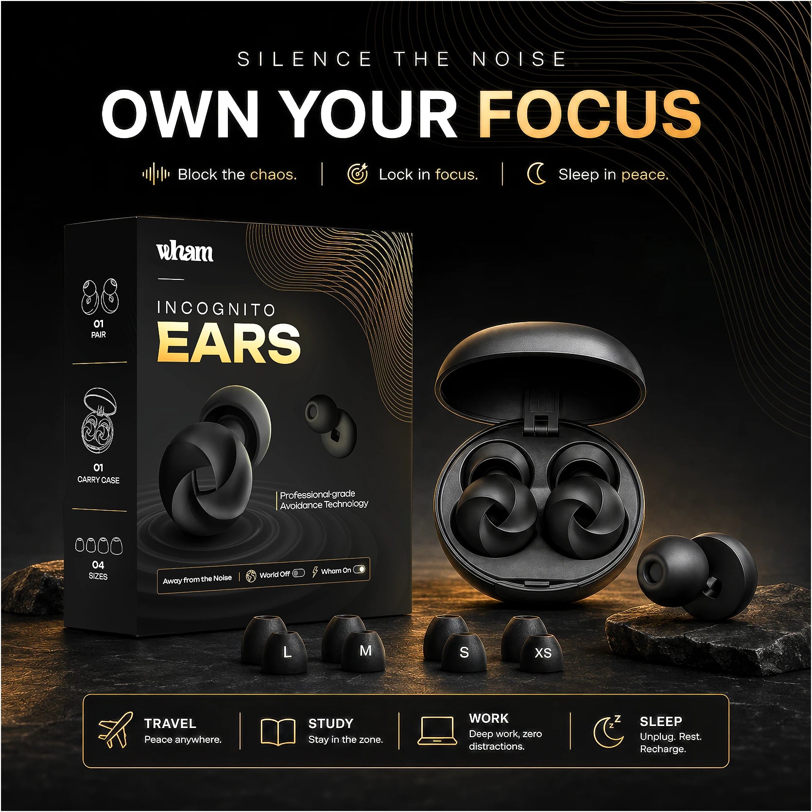 Incognito Ears - Noise Cancelling Earplugs (Black)